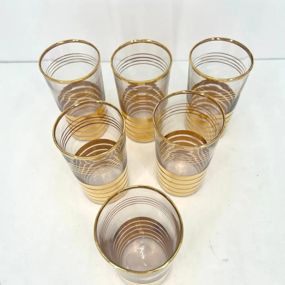 Vintage MacBeth Evans 22k Gold Striped Oriental Tea Tumblers Glasses
